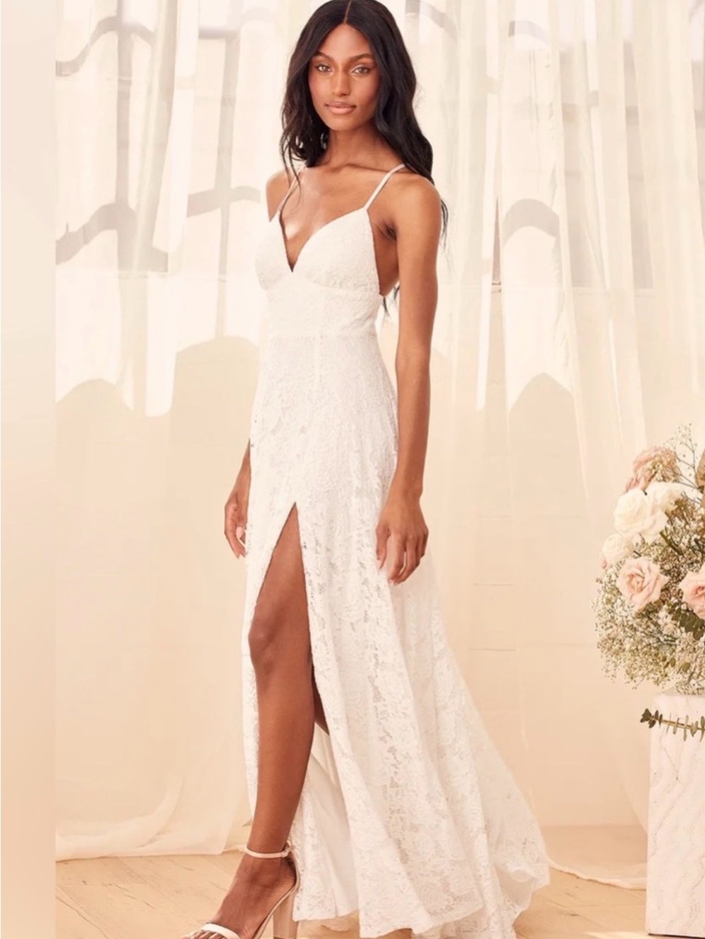 Essence of Love White Lace Sleeveless Maxi Dress / Lulus / Size large